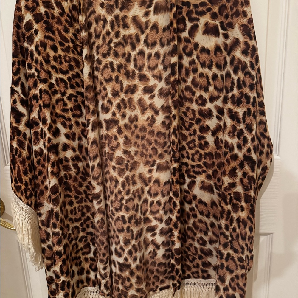 Investments P/PXL Leopard Print Kimono with Fringe